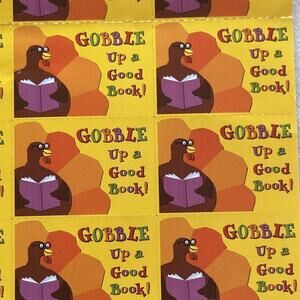 Vintage 90s Book Club Stickers Thanksgiving Turkey Gobble Up a Good Book 1999